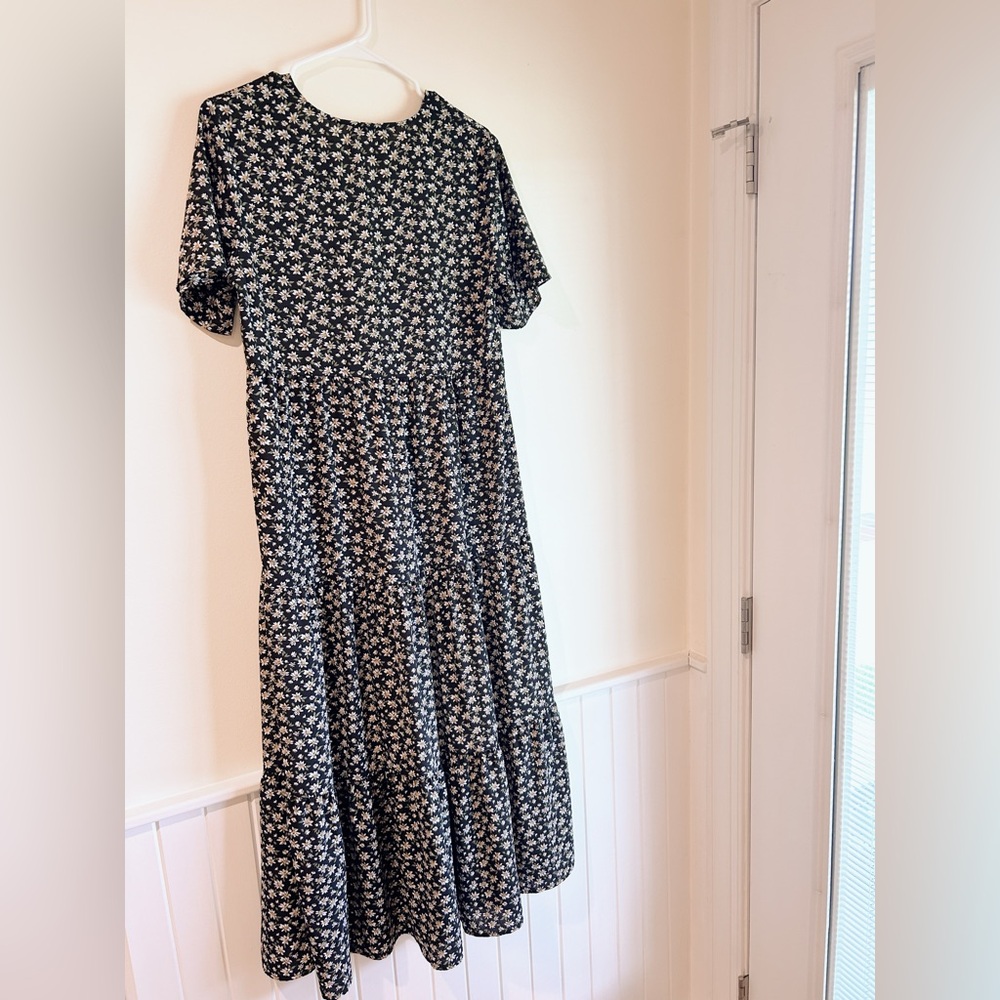 Floral black loose maxi dress